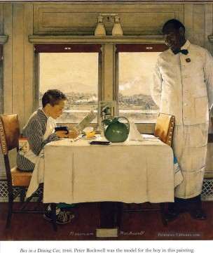 Norman Rockwell Painting - Niño en un vagón restaurante 1947 Norman Rockwell